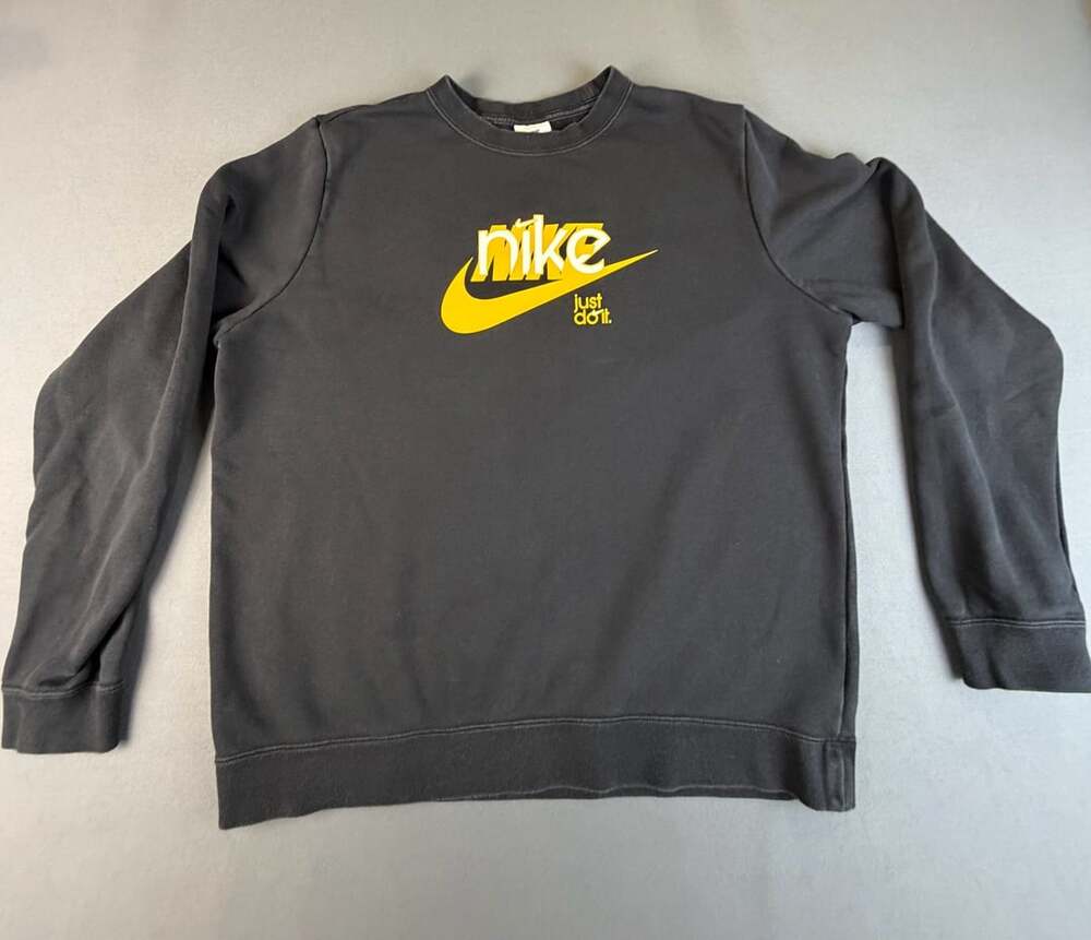 Nike Just Do It Graphic Crewneck Sweatshirt Black Yellow Size L